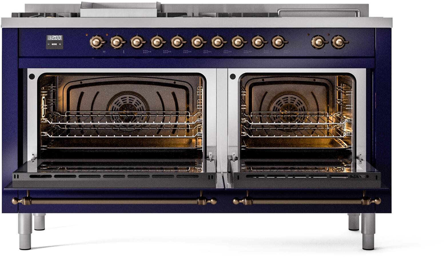 ILVE Nostalgie II 60-Inch Dual Fuel Natural Gas Range with Blue Enamel & Bronze Trim - Professional Kitchen Stove for Home Chefs (Model UP60FSNMPMBB) | Perfect for Gourmet Cooking, Baking, and Entertaining