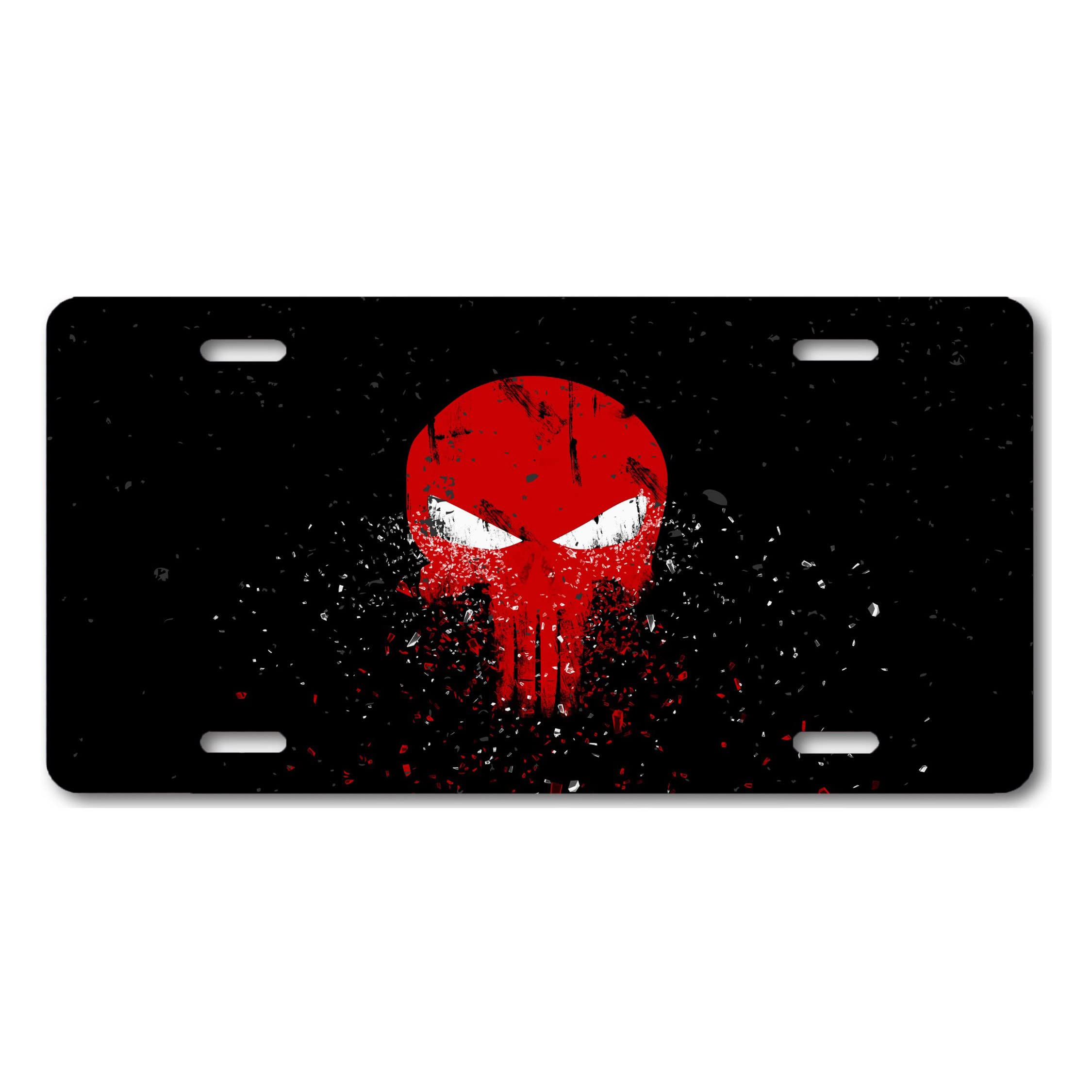 Voss Collectibles Punisher Skull Splatter Vanity License Plate - Red Front Tag for Car, Truck, SUV & Van - Perfect for Marvel Fans & Custom Vehicle Decoration