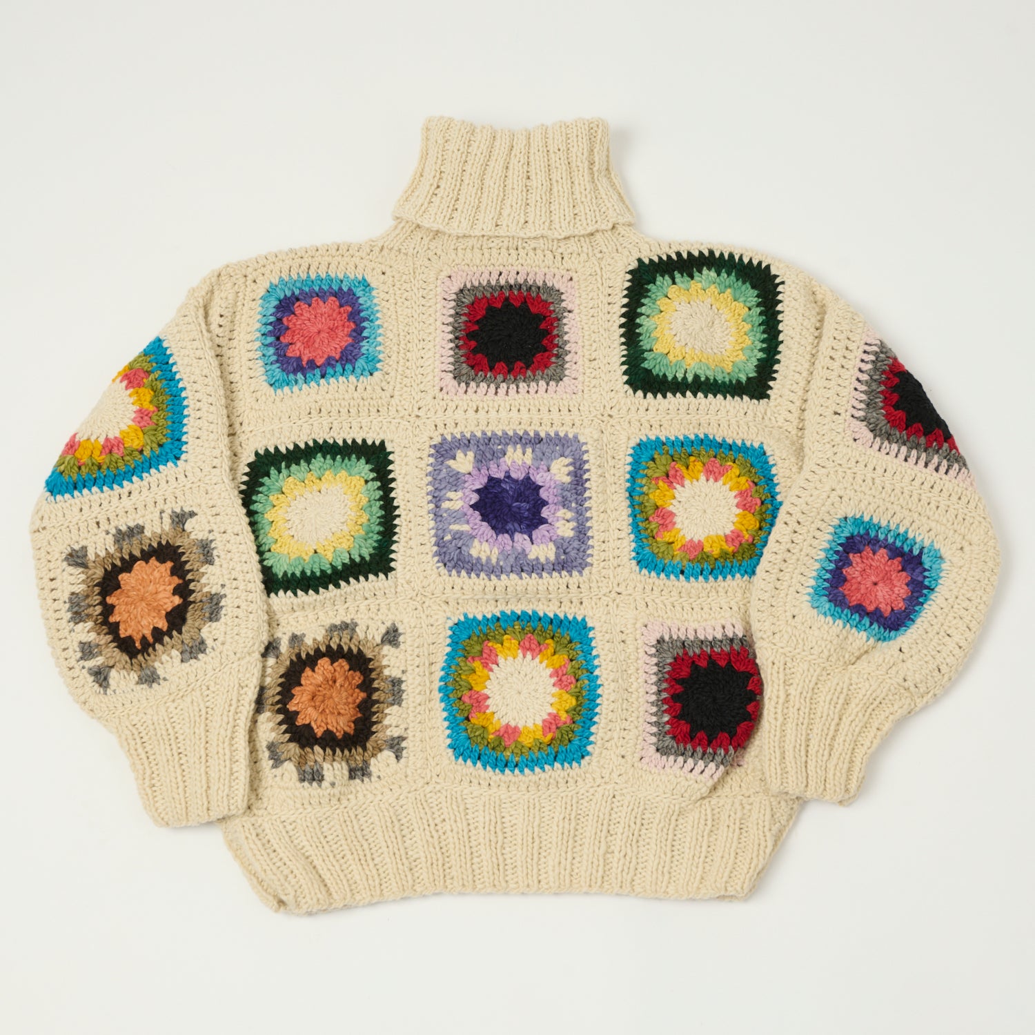 Chamula Granny Square Pullover Sweater - Ivory Crochet Knitwear | Cozy Boho Chic Fashion for Women | Perfect for Fall & Winter Outfits