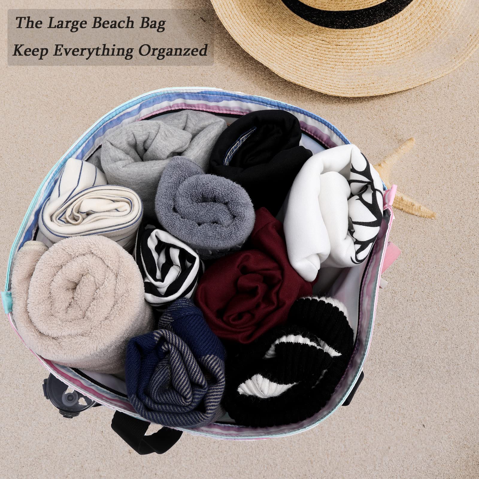 **Octsky Large Waterproof Beach Tote Bag with Cooler & 9 Pockets - Sandproof Zipper Pool Bag for Women - Perfect for Beach Trips, Pool Parties & Outdoor Picnics**