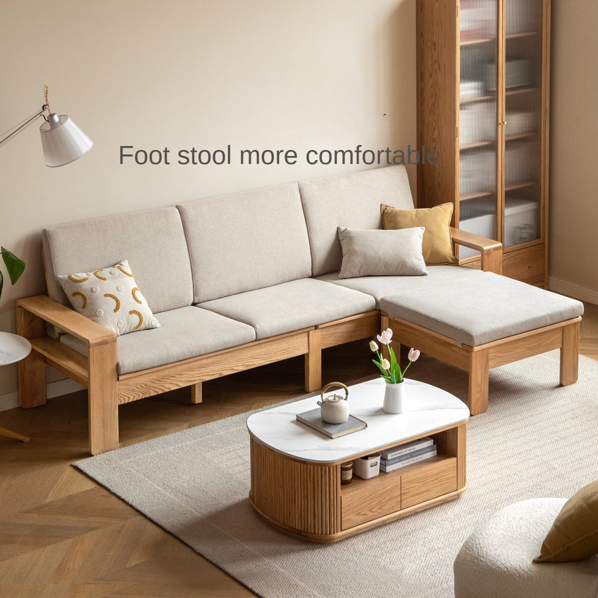 Modern Nordic Fabric Sofa - Solid Oak Wood Frame - Stylish & Durable Living Room Furniture for Small Spaces & Apartments
