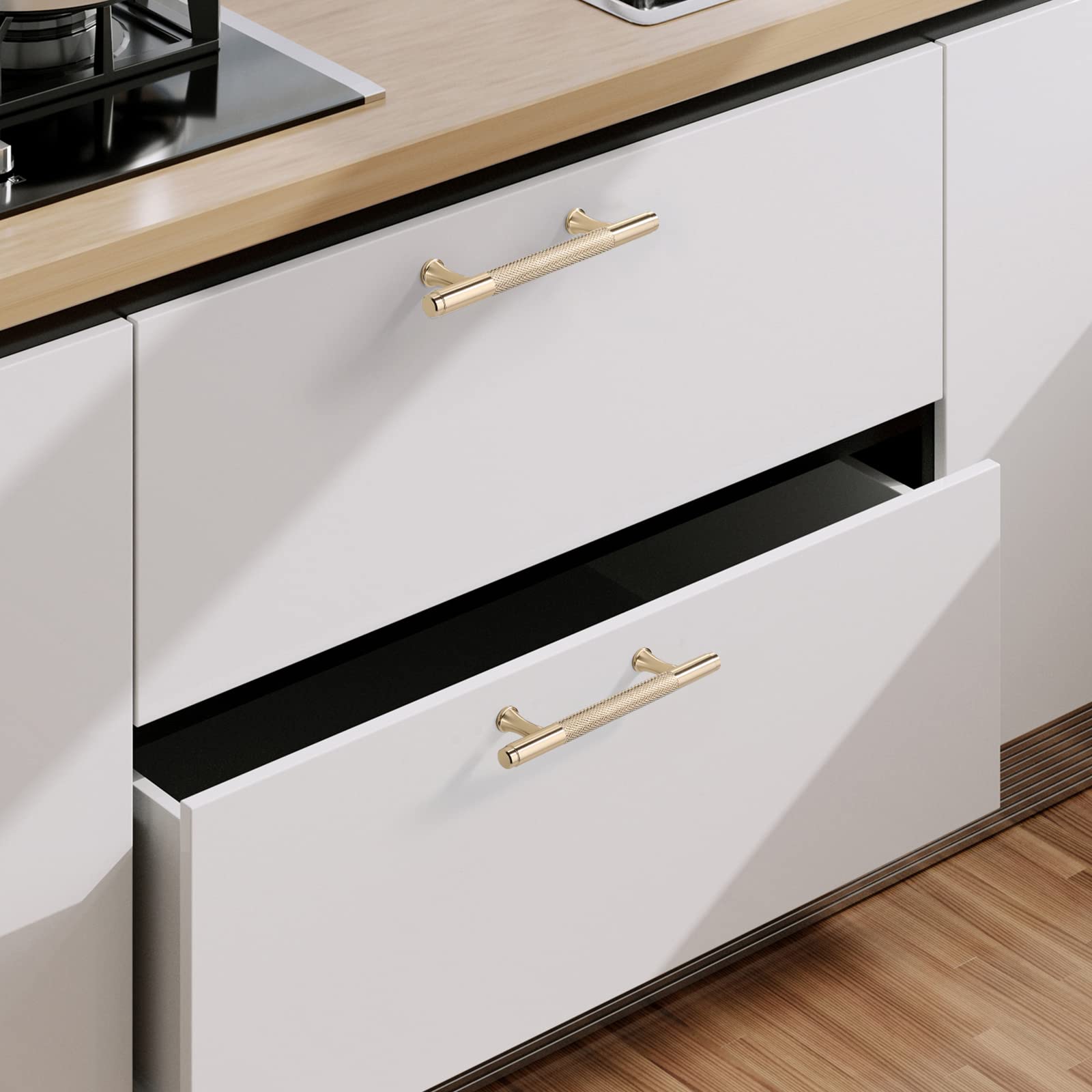 10-Pack Gold Knurled Cabinet Handles - 3.75