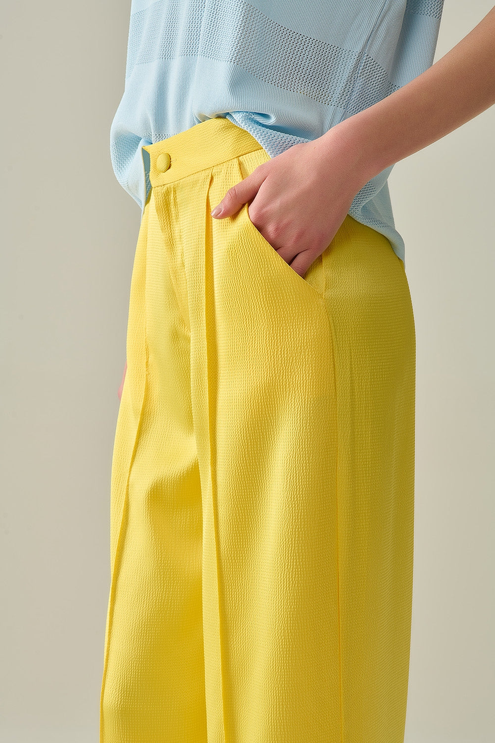 Textured Satin Yellow Wide Leg Pants for Women - Elegant & Comfortable Lounge Wear for Home, Office & Evening Out
