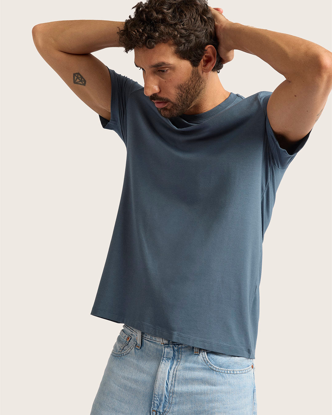 Men's Classic Crew Neck T-Shirt | Soft Cotton Casual Tee in Steel Blue | Perfect for Everyday Wear & Layering