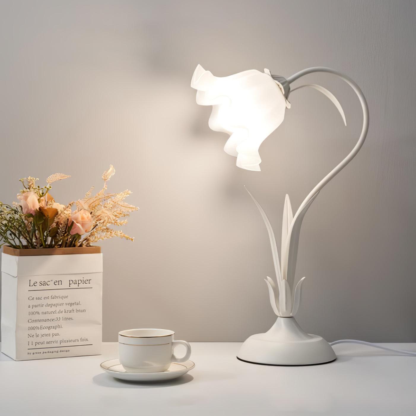 Lily of the Valley Table Lamp - Elegant Floral Nightstand Light for Bedroom, Living Room & Office Decor - Perfect for Reading, Relaxing & Creating Cozy Atmosphere