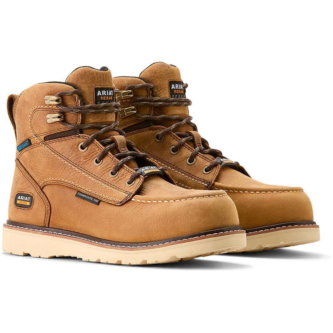 Women's Waterproof Composite Toe Work Boots - Rebar Wedge Moc Toe Safety Shoes for Construction, Outdoor & Industrial Work (Brown)