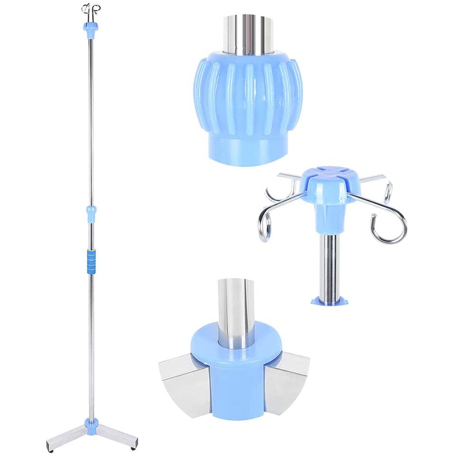 Portable Adjustable IV Stand with 4 Hooks - Stainless Steel Infusion Pole for IV Drip Bags - Perfect for Home Care, Hospital Use & Emergency Medical Scenarios