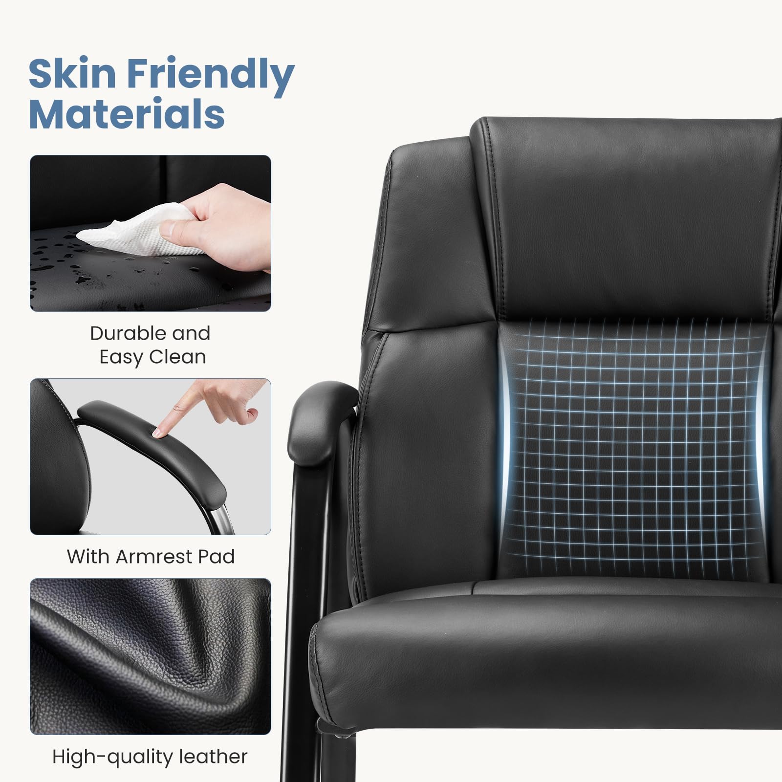 DUMOS 4-Piece Office Guest Chair Set - Leather Padded Arm Waiting Room Chairs for Elderly, Home, Reception, Conference Room & Lobby - Comfortable Seating for Offices, Waiting Areas, Break Rooms and Professional Spaces