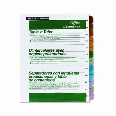 Office Essentials Table 'N Tabs Dividers - 12-Tab Monthly Letter Size Dividers (Set of 3) for File Organization, Document Sorting & Office Productivity