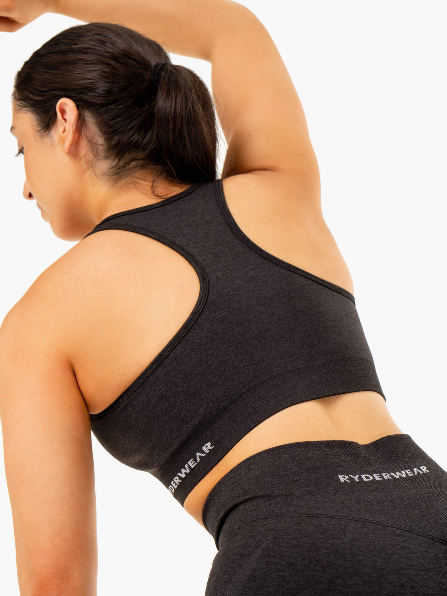 Staples Seamless Racerback Sports Bra for Women - Breathable Workout Top, Black Marl | Perfect for Yoga, Running & Gym