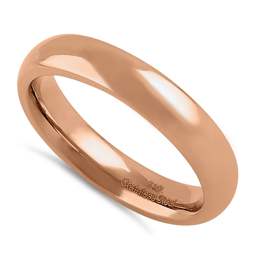 4mm Rose Gold High Polish Stainless Steel Band Ring for Women - Elegant & Durable Jewelry for Everyday Wear, Gift, Wedding, and Special Occasions