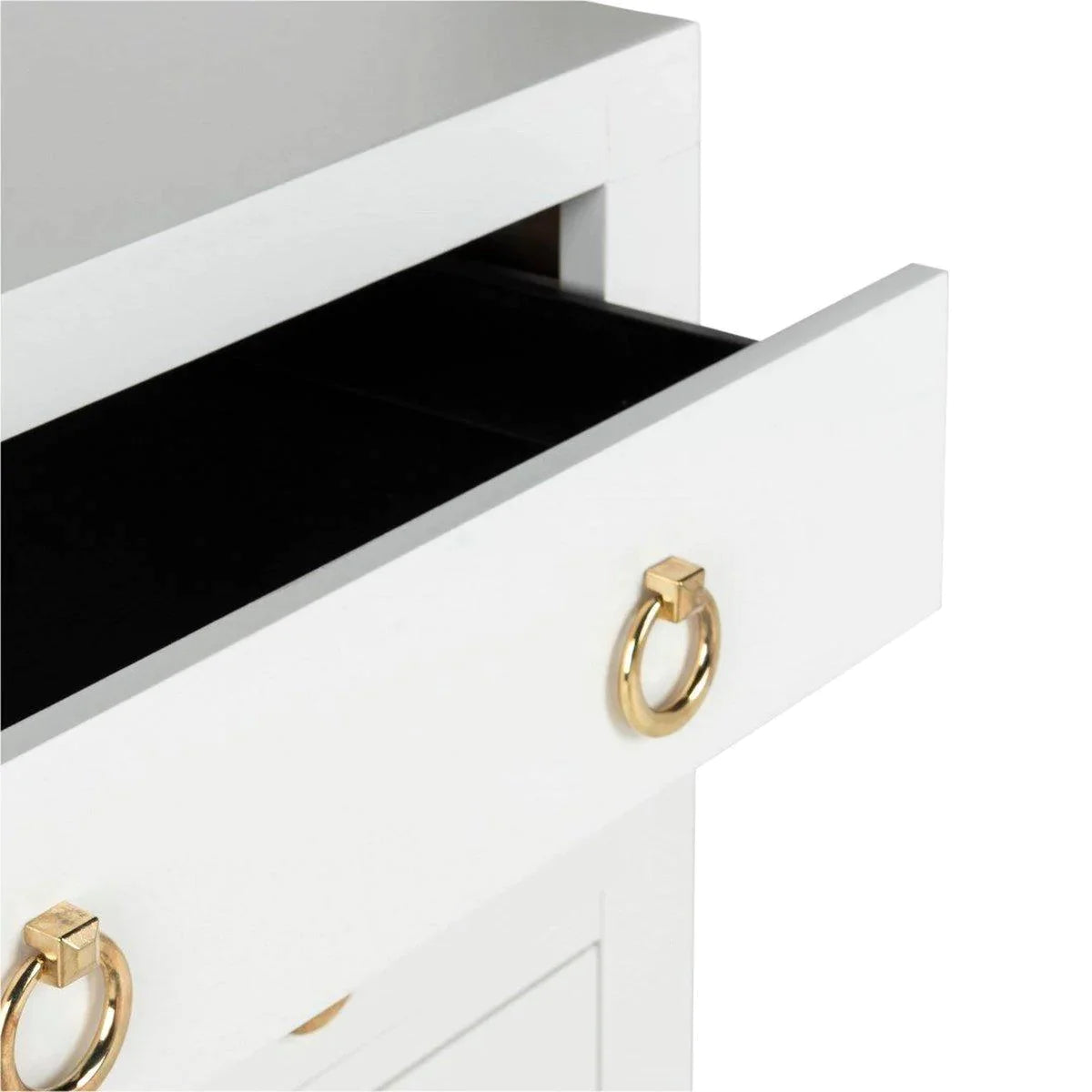 Asian Style White 3-Drawer Side Table with Gold Hardware - Modern Nightstand for Bedroom, Living Room, or Office