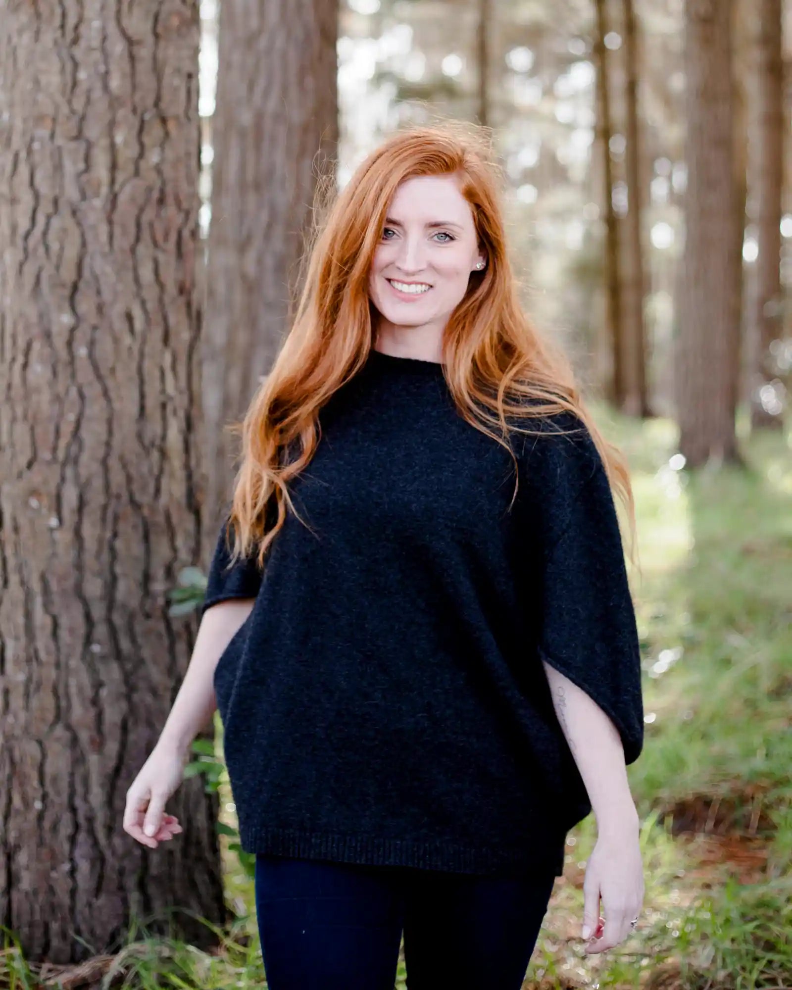 Charcoal Poncho Tunic in Possum Merino Wool - Soft & Warm Women's Oversized Sweater - Perfect for Fall & Winter Layering, Outdoor Activities & Cozy Home Wear | NB868
