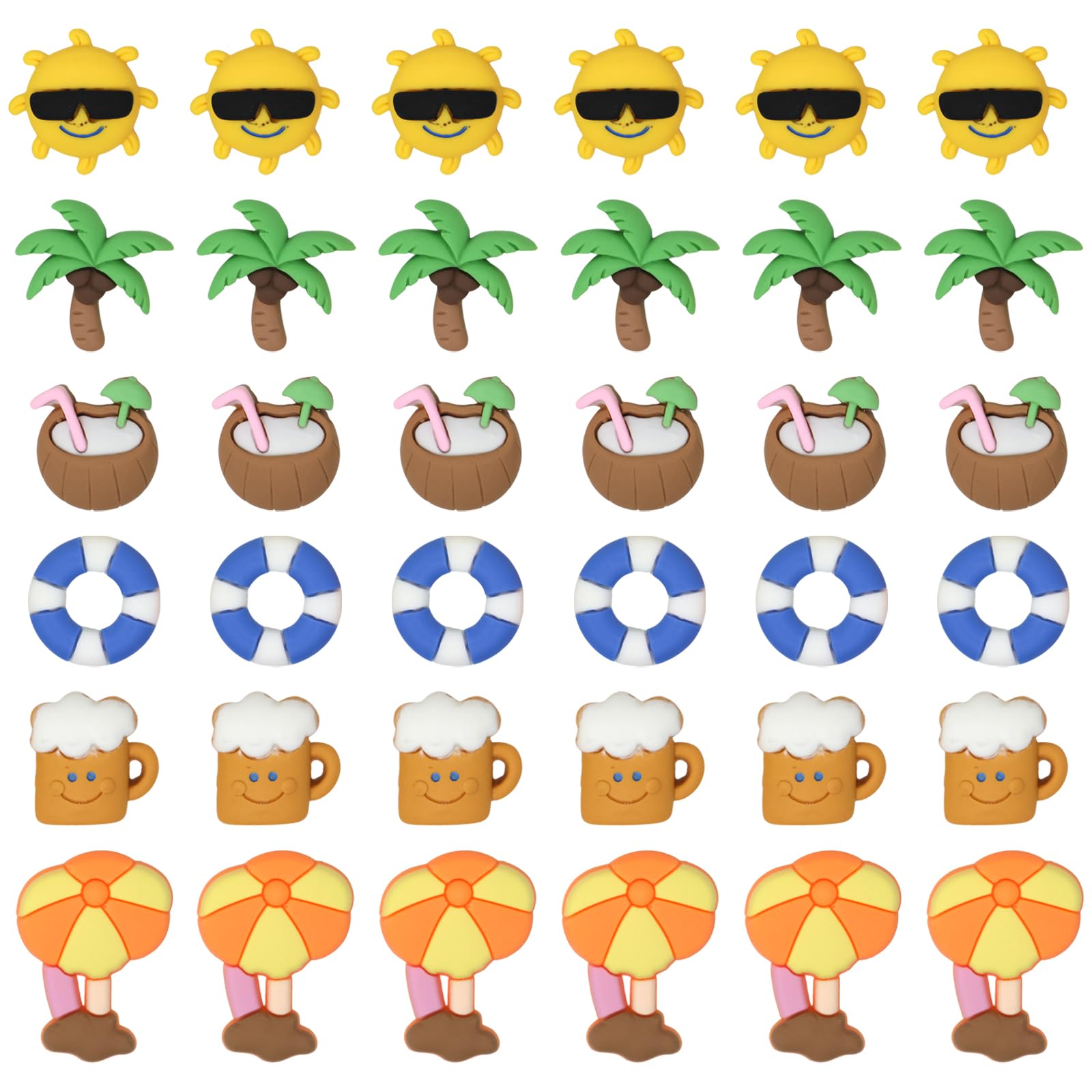 Honbay 36PCS Beach Theme Resin Charms - Sun, Beer, Coconut Trees, Swimming Rings & Clouds Flatback Cabochons for DIY Hair Accessories, Phone Cases, Scrapbooking & Home Decor (6 Styles) | Perfect for Summer Crafts, Nail Art & Beach Party Decorations