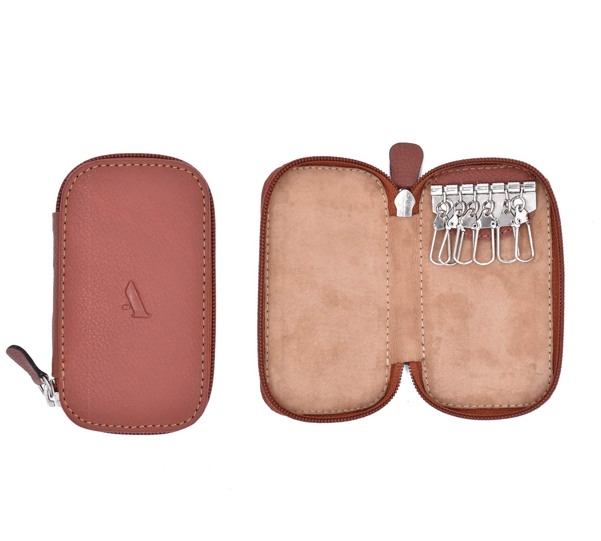 Premium Full Grain Genuine Leather Keychain Holder - 6 Key Hook Organizer Pouch for Men & Women | Perfect for Home, Office, Travel & Car Keys Organization