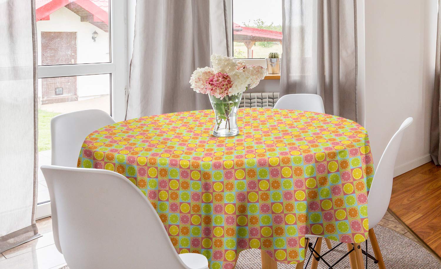 Ambesonne Citrus Fruits Round Tablecloth - 60 Inch Colorful Lemon Lime Grapefruit Orange Tangerine Pattern Table Cover for Dining Room Kitchen Decor | Perfect for Parties, Picnics & Holiday Gatherings