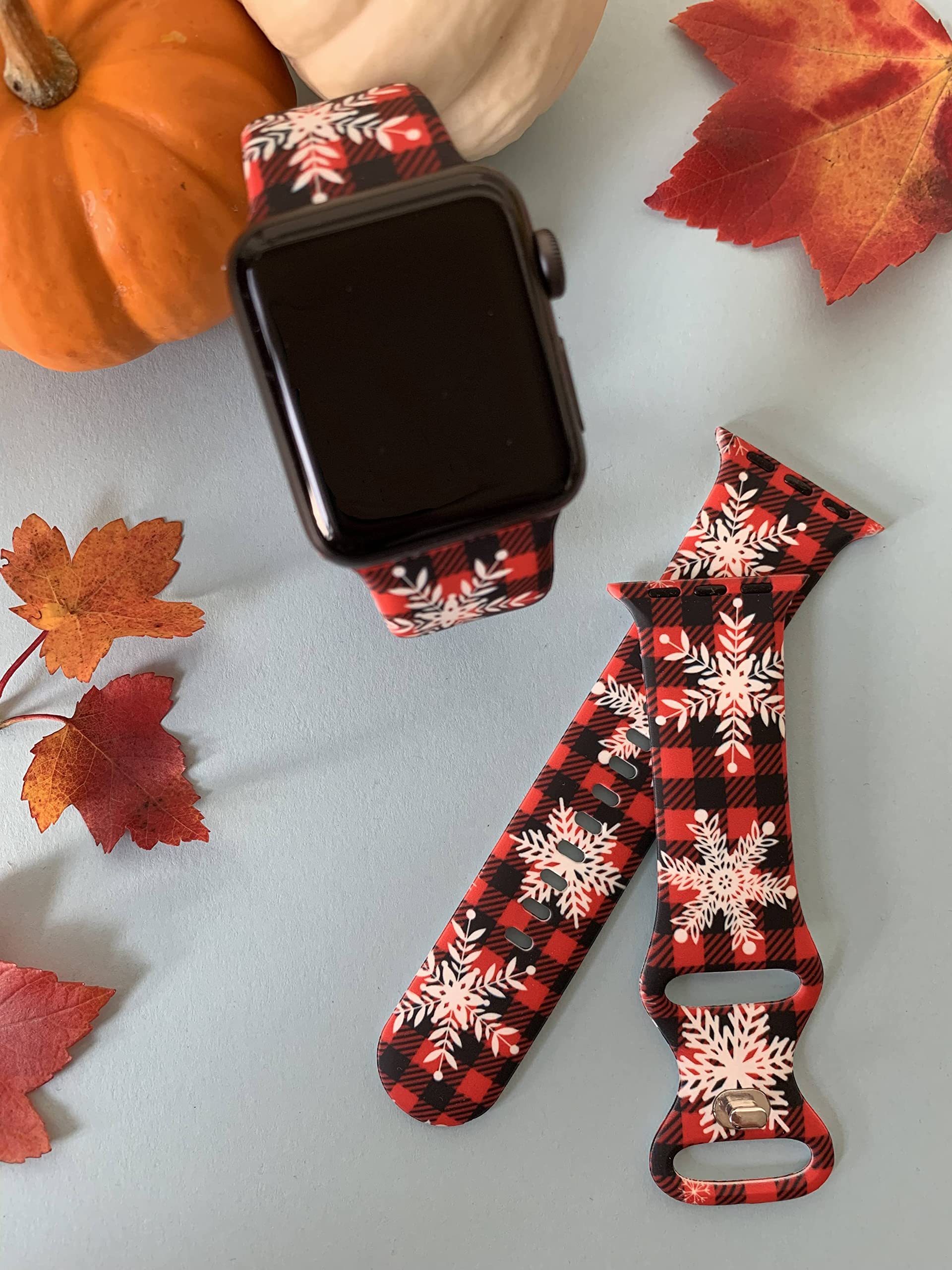 Christmas Holiday Sport Bands for Apple Watch 38mm 40mm 41mm - Durable Silicone Floral Design for Women & Men - Compatible with All iWatch Series - Perfect for Workouts, Running & Holiday Gifts