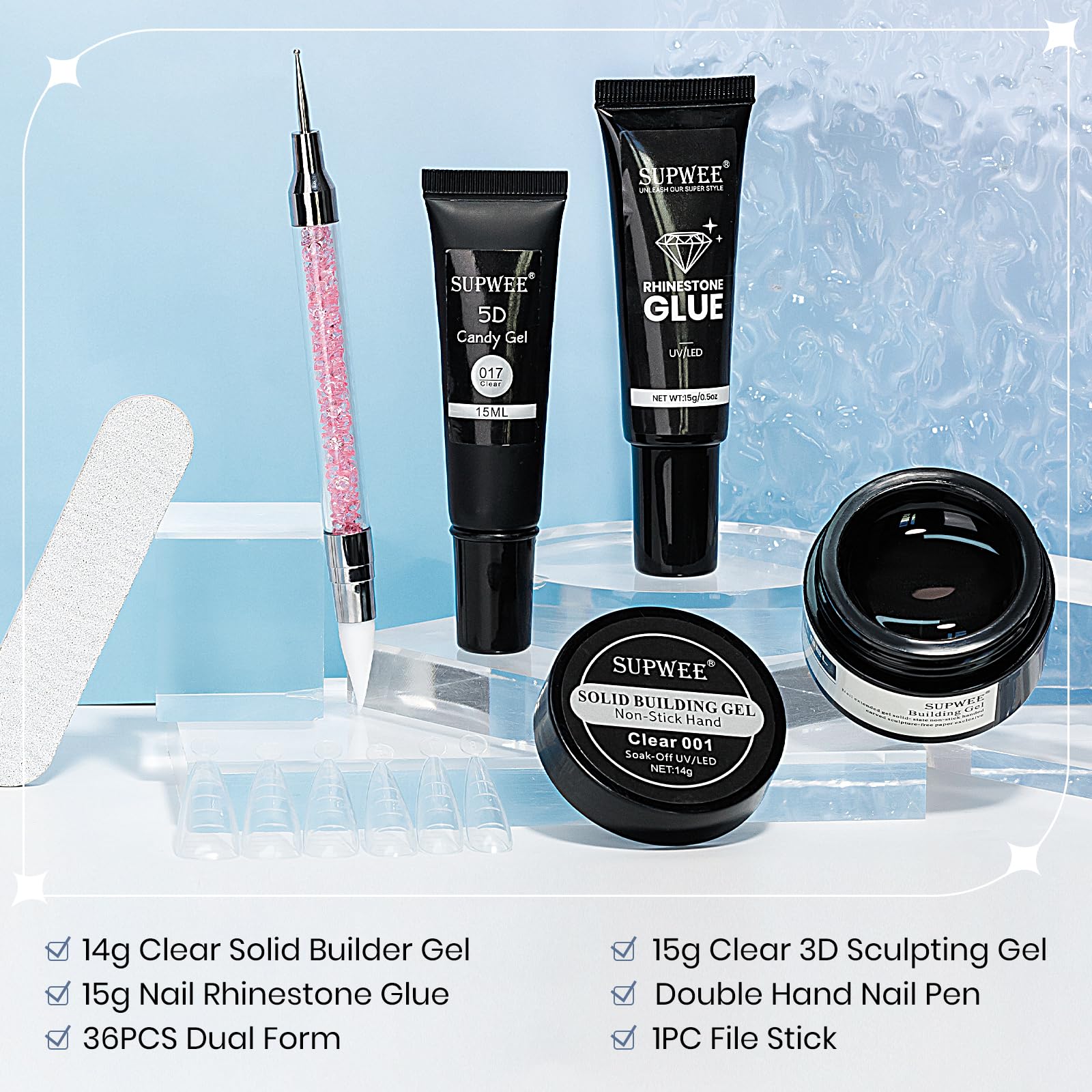 3D Nail Sculpture Builder Gel - Clear Hard Gel for Nail Art, Rhinestone Glue & Christmas Nail Charms | DIY Manicure Kit for Home & Salon Use | Perfect for Special Occasions & Holiday Nail Designs