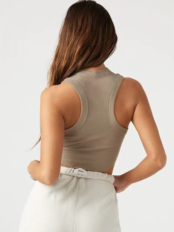 ZASUWA Women's Solid Color Ribbed Elastic Tight Tank Top with Built-in Chest Pads - Perfect for Yoga, Workout & Everyday Wear