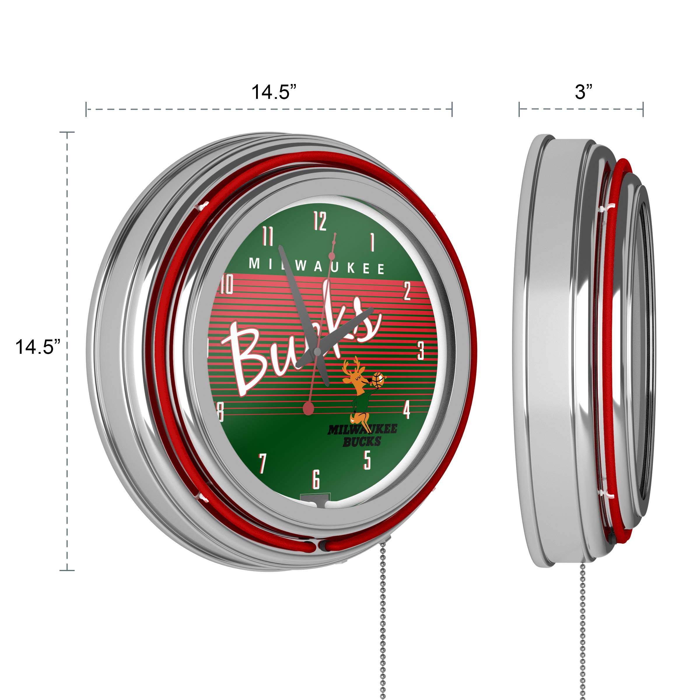 Milwaukee Bucks Hardwood Classics NBA Chrome Neon Clock - Stylish LED Wall Clock for Home, Office, and Game Room Decor