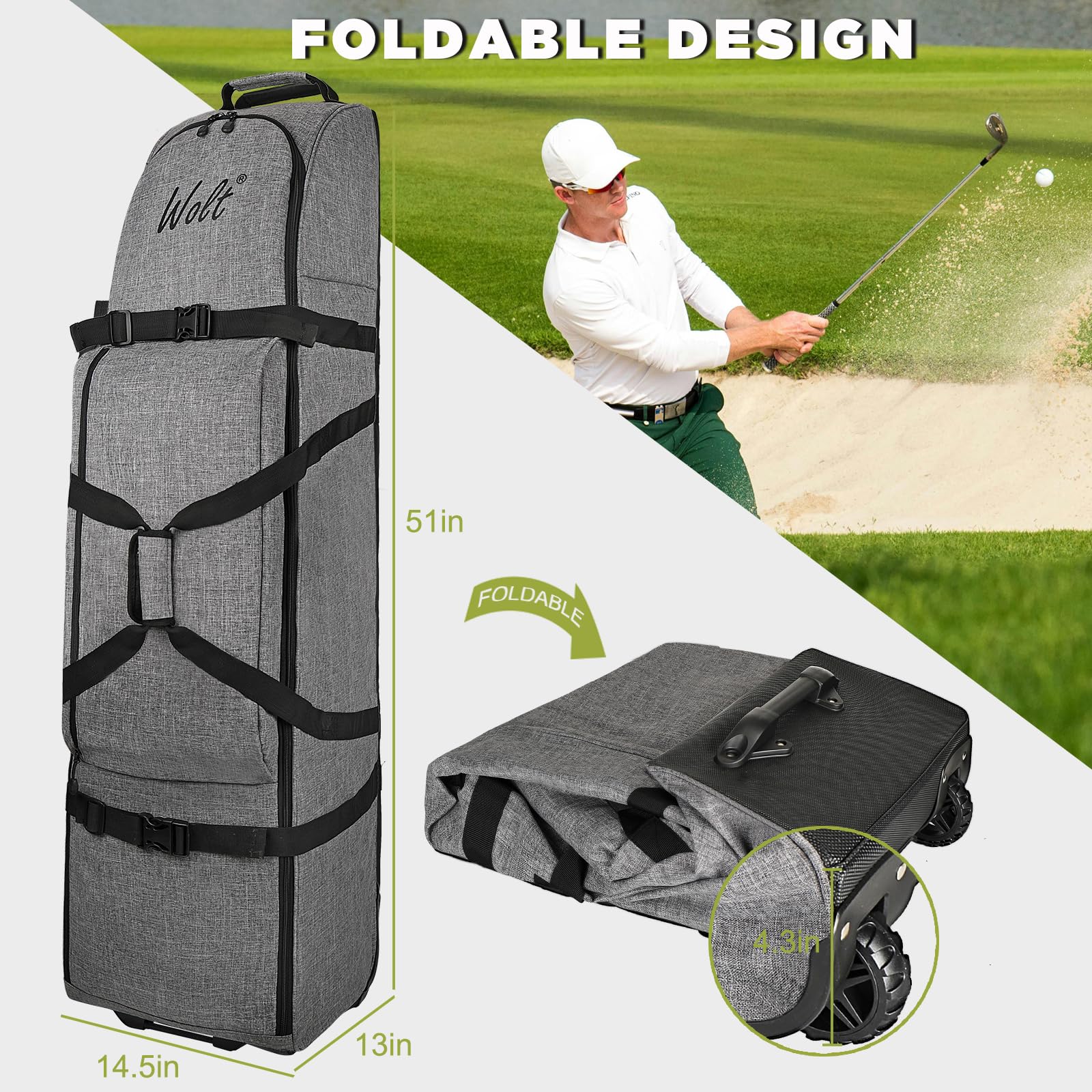 WOLT Golf Travel Bag with Anti-Impact Support System - Soft Padded Airline Approved Golf Club Case with Wheels for Easy Transport | Perfect for Air Travel & Golf Vacations