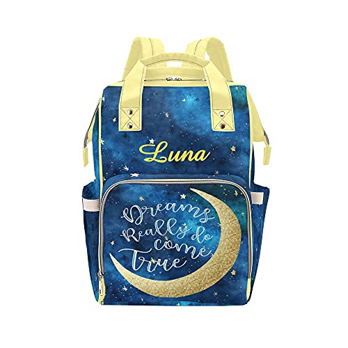 Waterproof Diaper Backpack for Moms - Moon Stars Design with Custom Name, Nursing Baby Bag & Tote for Women | Perfect for Travel, Hospital Visits & Daily Parenting Essentials
