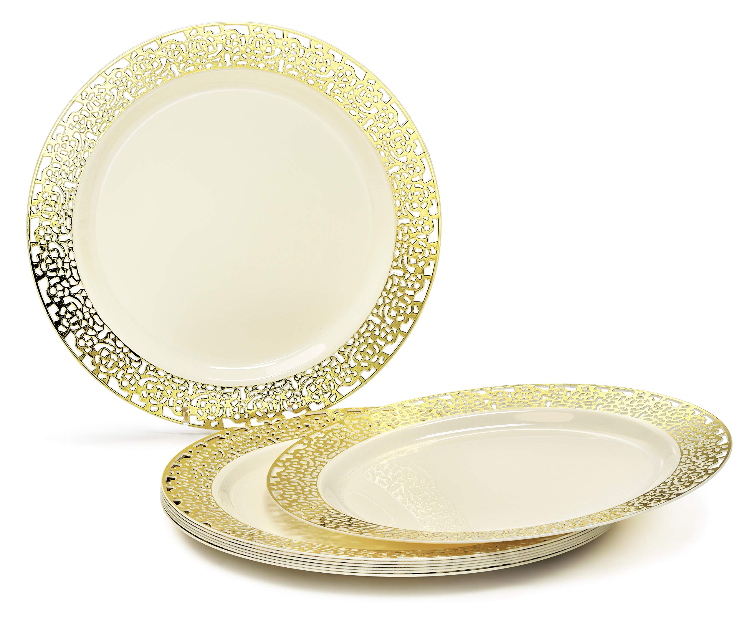 640-Piece Disposable Plastic Plate Set for 80 Guests - 10.25'' & 7.5'' Plates, Silverware, Cups & Napkins - Florence Ivory & Gold - Perfect for Weddings, Parties & Events