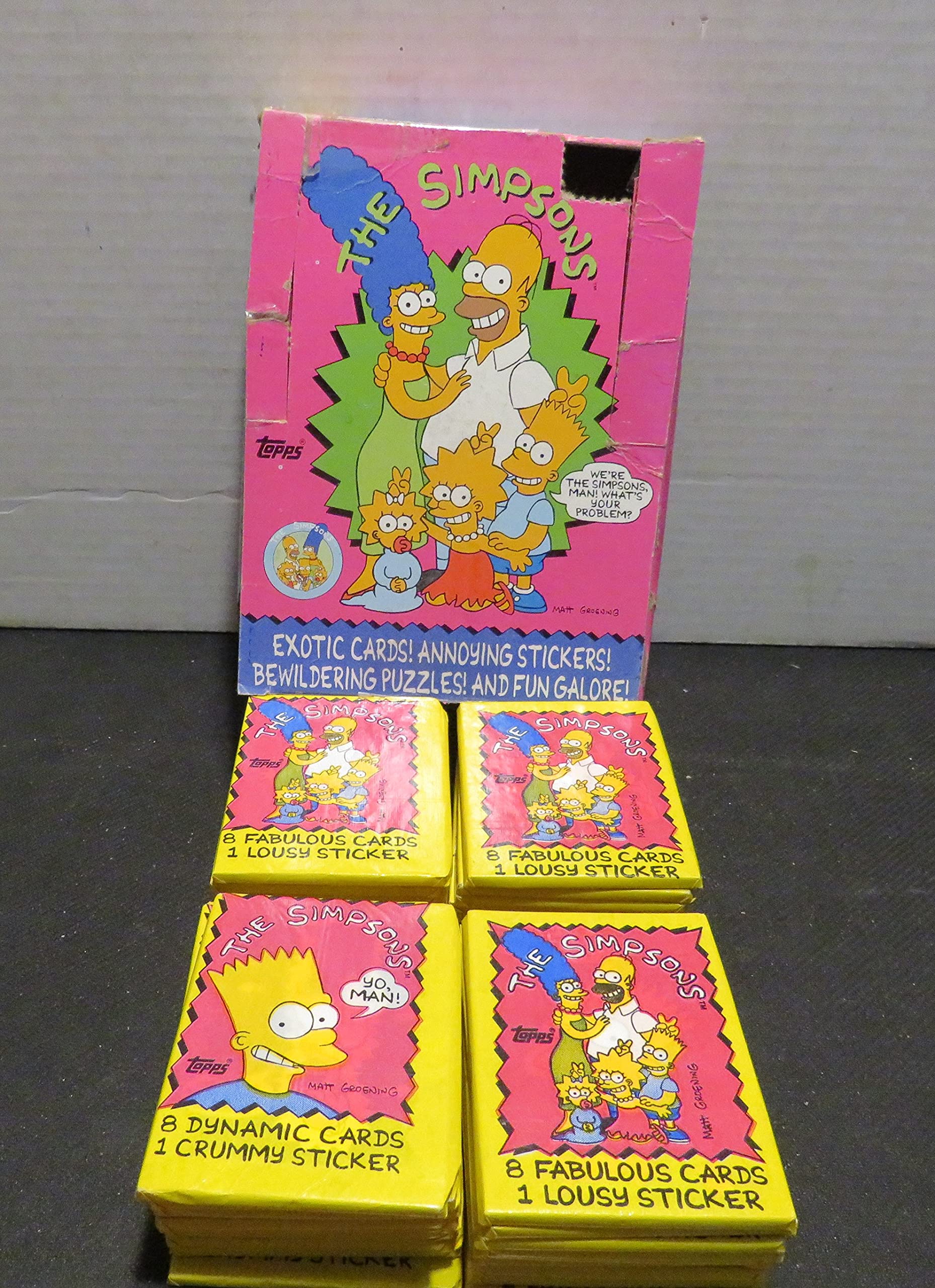 Vintage 1990 Topps The Simpsons Trading Cards Box - Near Mint Packs with Scotch Tape (Collectible TV Show Memorabilia for Display & Trading)