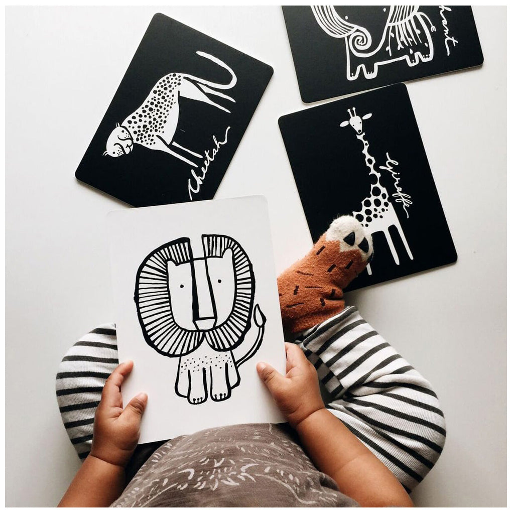 Wee Gallery Jungle Animal Art Cards - High Contrast Baby Visual Stimulation Cards for Newborns & Infants - Perfect for Nursery Decor, Baby Shower Gifts & Early Learning Development