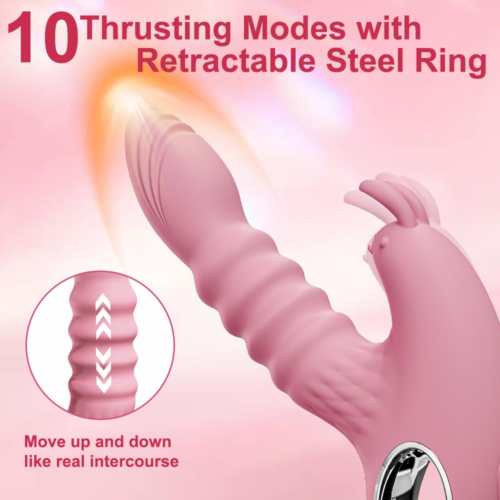 Realistic Rabbit Vibrator with 10 Vibration & Thrusting Modes - Dual Stimulation for G-Spot & Clitoris - Pleasure Sex Toy for Couples & Solo Play - Perfect for Romantic Nights & Self-Care Moments