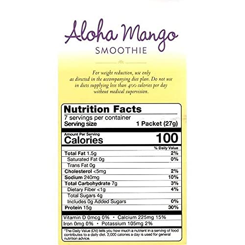 Aloha Mango Smoothie Mix - High Protein Low Carb Kosher Drink | Bariatric & Weight Loss Protein Powder | Healthy Diet Supplement for Post-Workout, Meal Replacement & Keto Lifestyle - 7 Count Pack