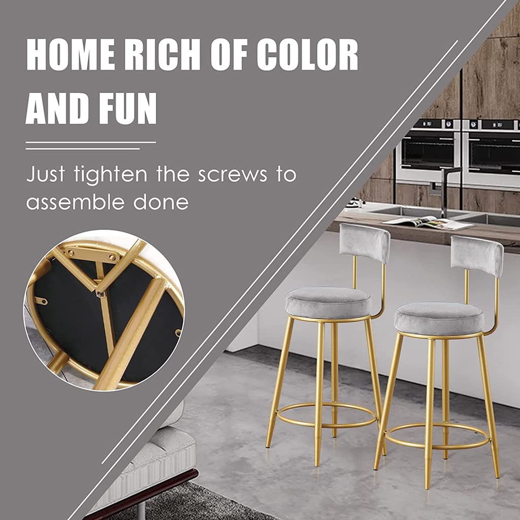 Luxury Velvet Upholstered Modern Bar Stool with Golden Metal Legs & Footrest - Counter Height Breakfast Stool for Kitchen Island, Home Bar, Cafe & Restaurant Decor - Perfect for Entertaining Guests or Casual Dining