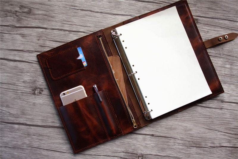 Premium Genuine Leather 3-Ring Binder Portfolio Cover for Business & School - Organize Documents in Style for Meetings, Presentations & Office Use
