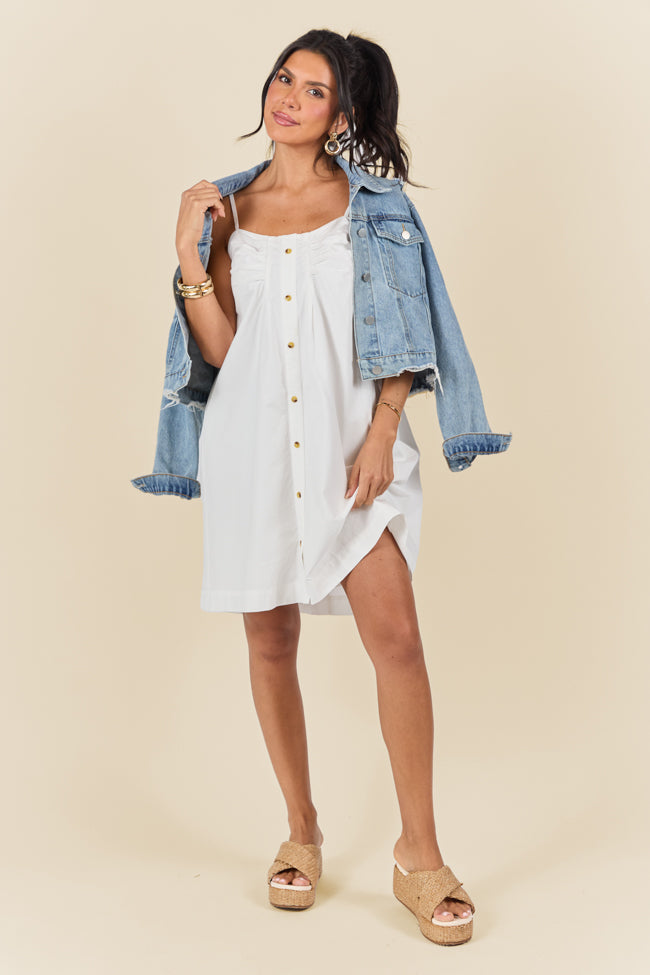 No Looking Back White Button Front Mini Dress for Women - Summer Casual & Party Outfit - Perfect for Dates, Vacations, and Night Out