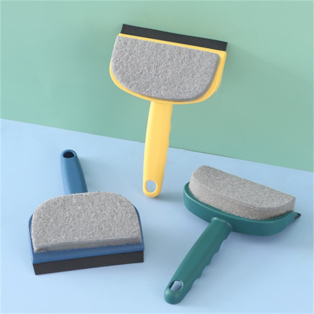2-Pack Bathroom Wall Cleaning Sponge Brush - Double Sided Window Scrubber with Handle for Mirrors, Tiles, and Glass - Portable Window Cleaning Tool (Yellow) - Perfect for Bathroom, Kitchen, and Car Windows