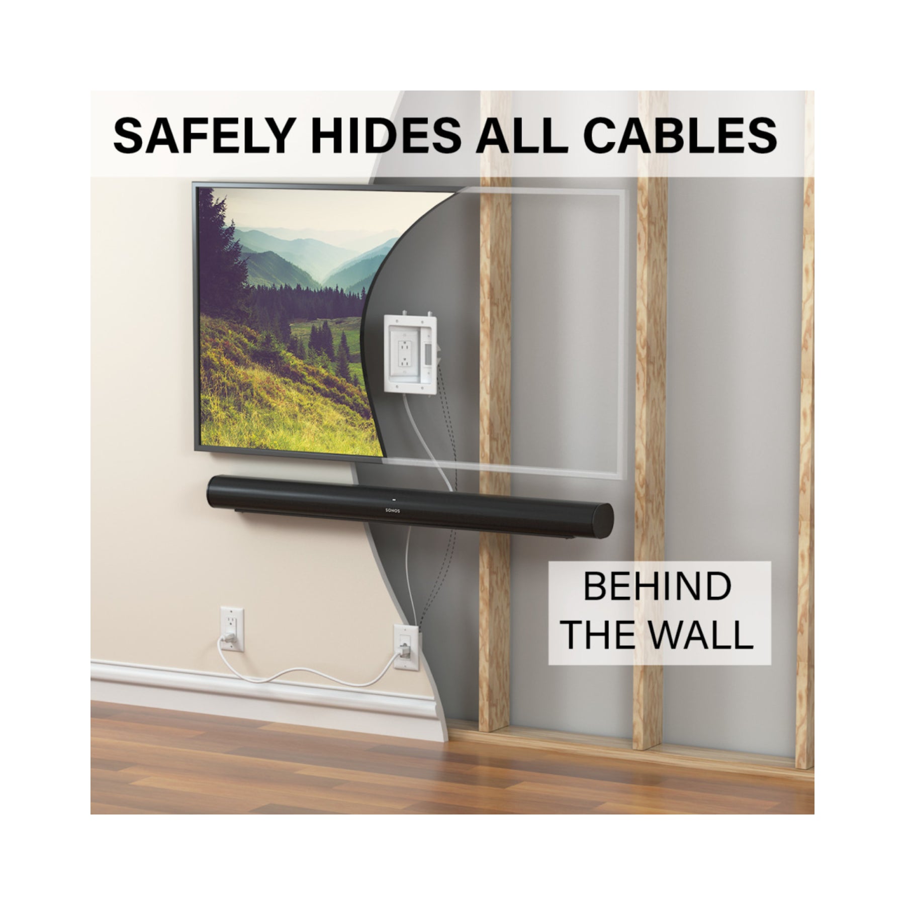 Sanus WSIWPSB1 In-Wall Cable Management Kit - Organize & Hide Wires for TVs, Home Theaters & Offices