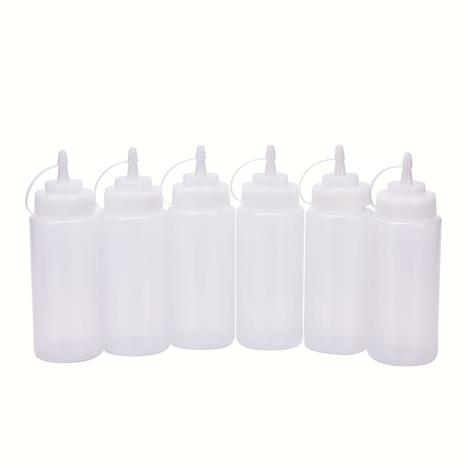 6-Pack 16 Oz Clear Plastic Squeeze Condiment Bottles with Nozzle Tip - Perfect for Ketchup, Mustard, BBQ Sauce & Salad Dressing - Ideal for Restaurants, Food Trucks & Home Kitchens