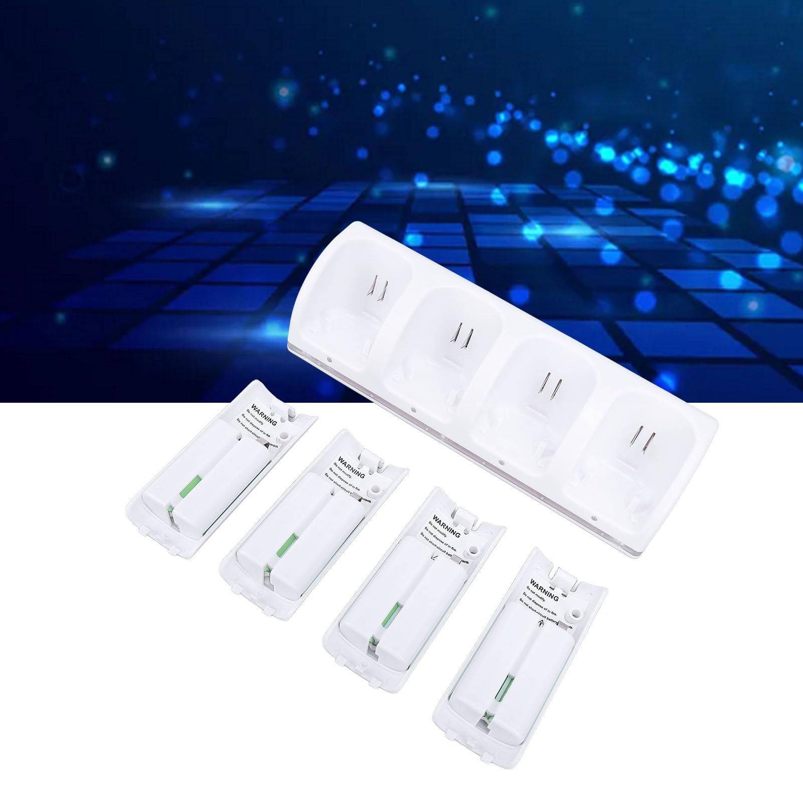 4-Port Charging Station for Wii & Wii U Remote Controllers with 4 Rechargeable 2800mAh Battery Packs - Fast Charger Dock for Nintendo Gaming Accessories (White) - Perfect for Multiplayer Gaming Sessions & Family Entertainment