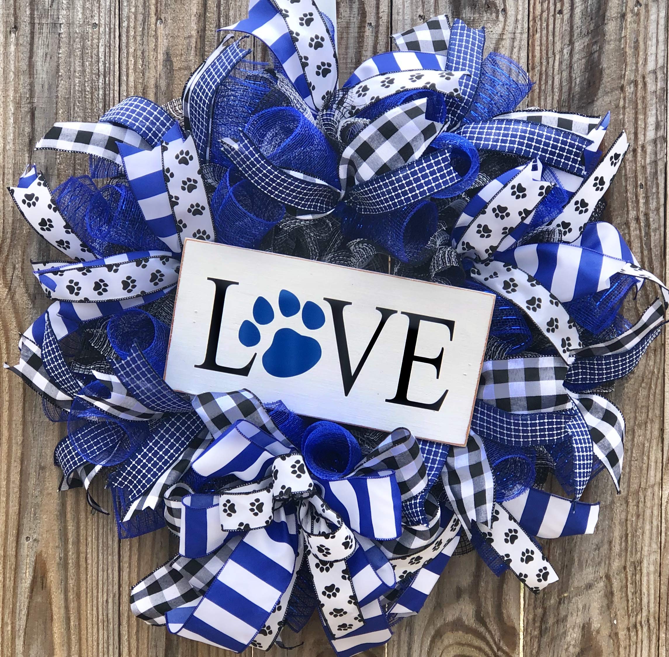 Blue Dog Wreath for Front Door - Farmhouse Welcome Decor with Burlap Bow - Perfect for Everyday Home Decor, Seasonal Holidays & Pet Lover Gifts