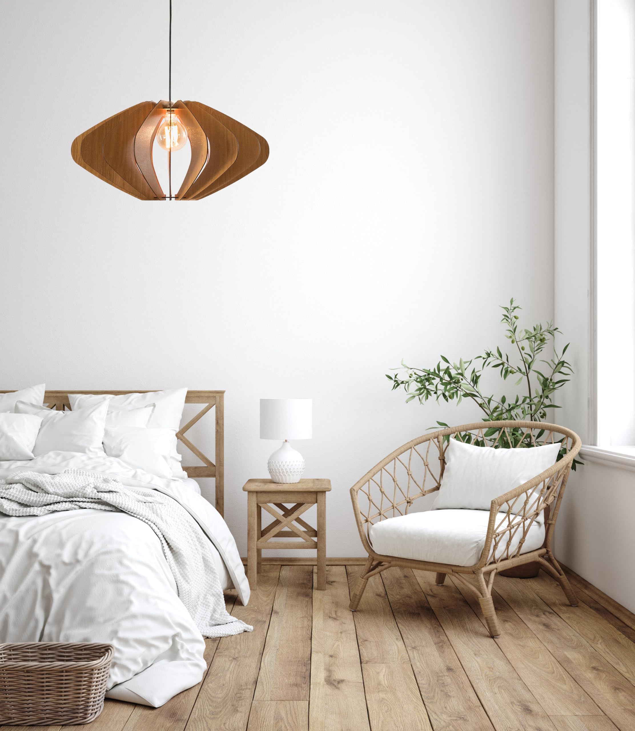 ELEIPSE Wood Pendant Light - Mid Century Modern Chandelier with Natural Wood Finish | Hanging Lamp for Dining Room, Kitchen Island, Living Room & Bedroom | Modern Light Fixture for Home Decor