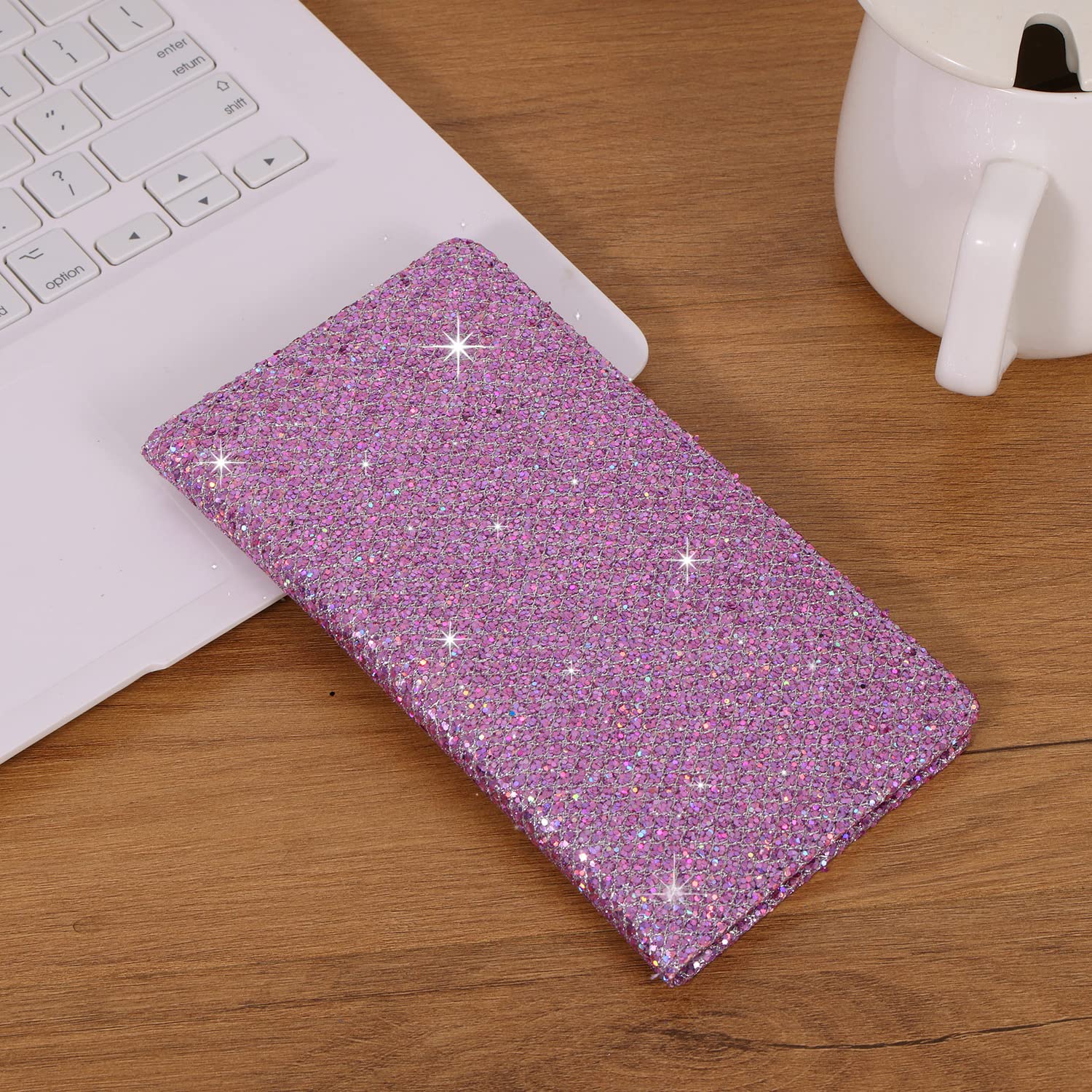 Sparkly Rhinestone Checkbook Cover for Women - Diamond Purple RFID Blocking PU Leather Checkbook Holder with Pen Loop & Card Slots | Stylish & Secure Wallet for Personal Checks, Ideal for Everyday Use & Gift Giving