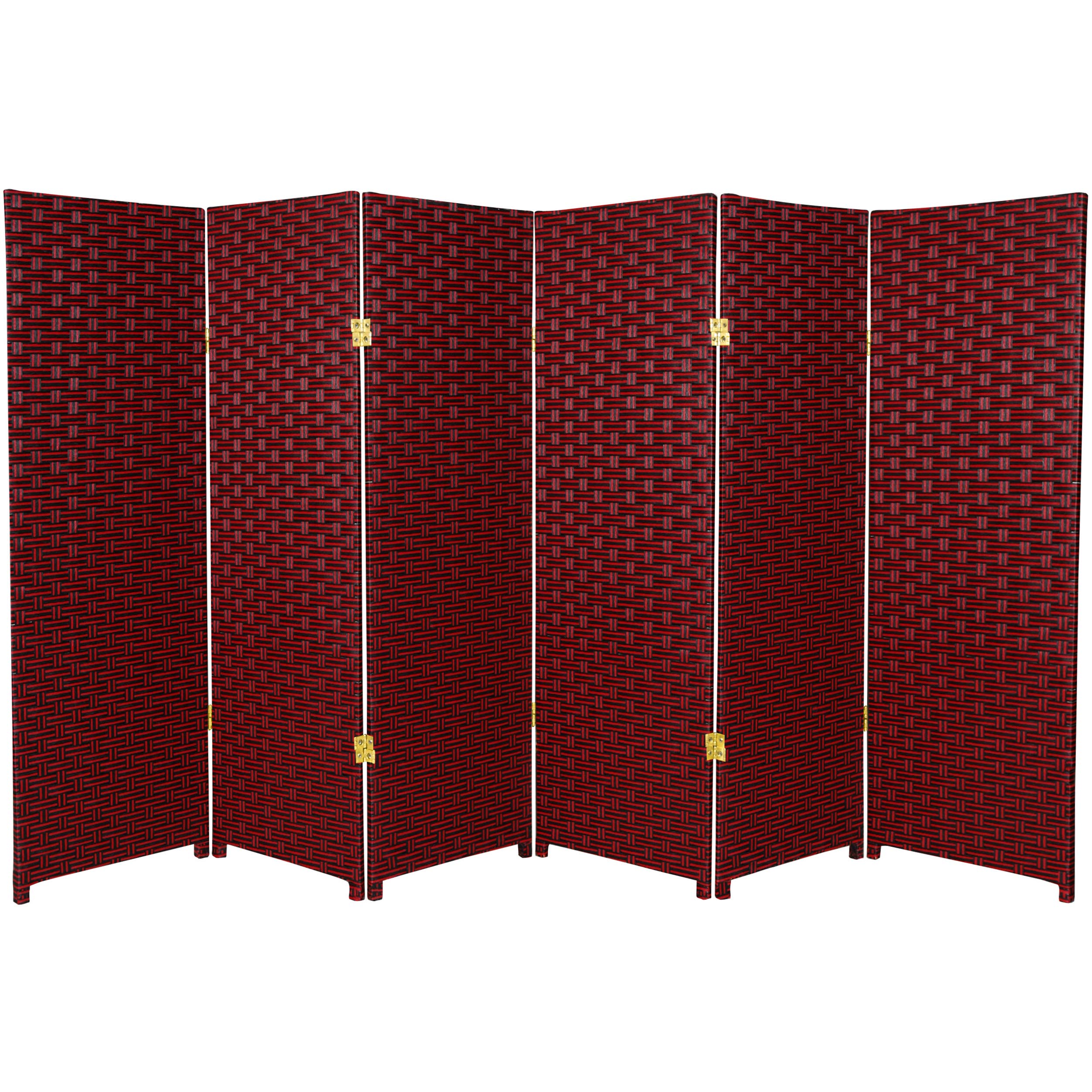 4 ft. Tall Woven Fiber Room Divider Screen - 6 Panel Privacy Partition in Red & Black | Oriental Style Room Separator for Home, Office, or Event Decor