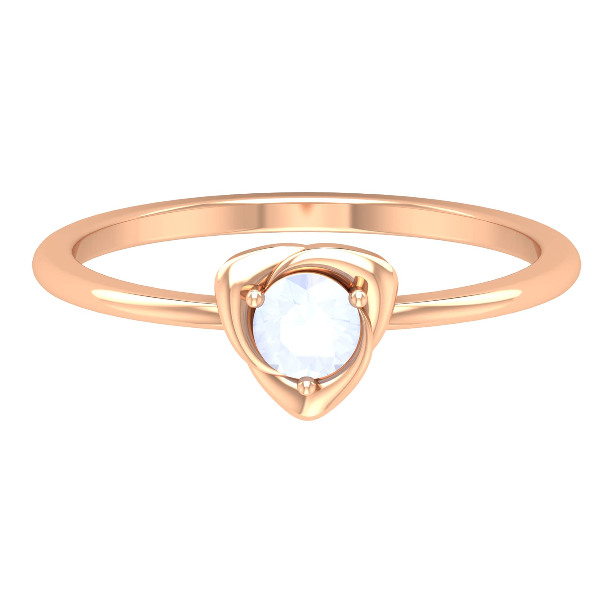 4mm Round Cut Moonstone Solitaire Ring - 14K Solid Gold Minimalist June Birthstone Ring for Women | Perfect for Weddings, Anniversaries & Everyday Elegance