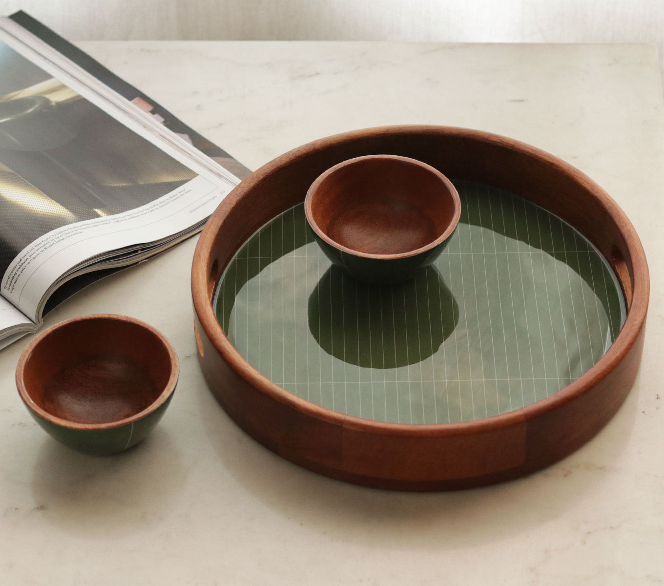 Round Serving Tray - Elegant Wooden Circular Tray for Coffee, Breakfast, or Decor - Perfect for Dining, Entertaining, and Home Decor