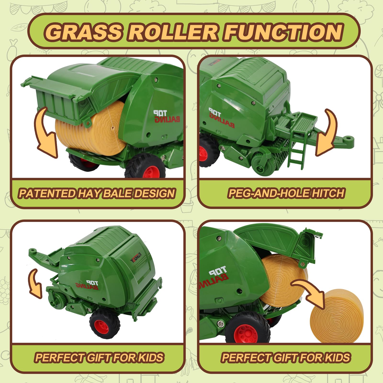 Farm Tractor Toys Set with Round Baler, Barn, Farmer & Animals - Educational Farm Playset for Kids Ages 3-7 | Pretend Play, Learning & Gift for Toddler Boys & Girls | Perfect for Birthday, Christmas & Farm-Themed Playtime