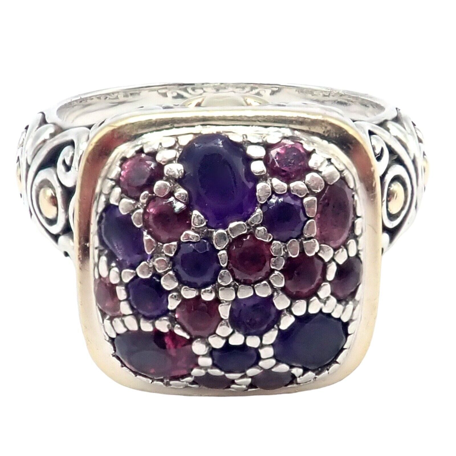 John Hardy JH Silver 18k Yellow Gold Classic Lava Fire Amethyst Tourmaline Ring for Women - Elegant Jewelry Gift for Anniversary, Wedding & Special Occasions
