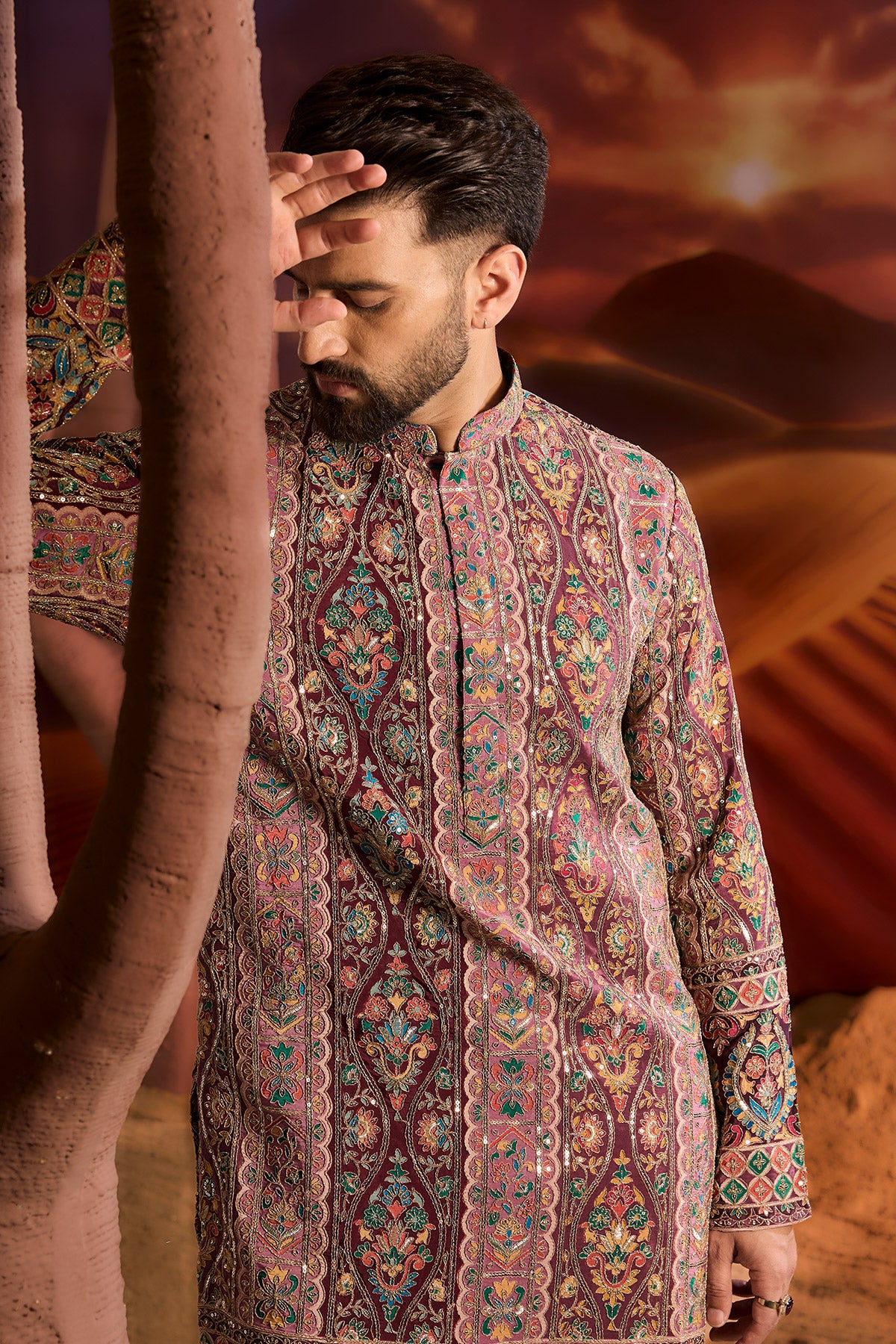 Elegant Purple Floral Kurta with Intricate Multi-Thread & Zari Embroidery - Perfect for Festive Occasions, Weddings, and Ethnic Fashion