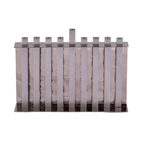 Yair Emanuel Silver Hanukkah Menorah - Hammered Backdrop with Anodized Straight Branches, 9