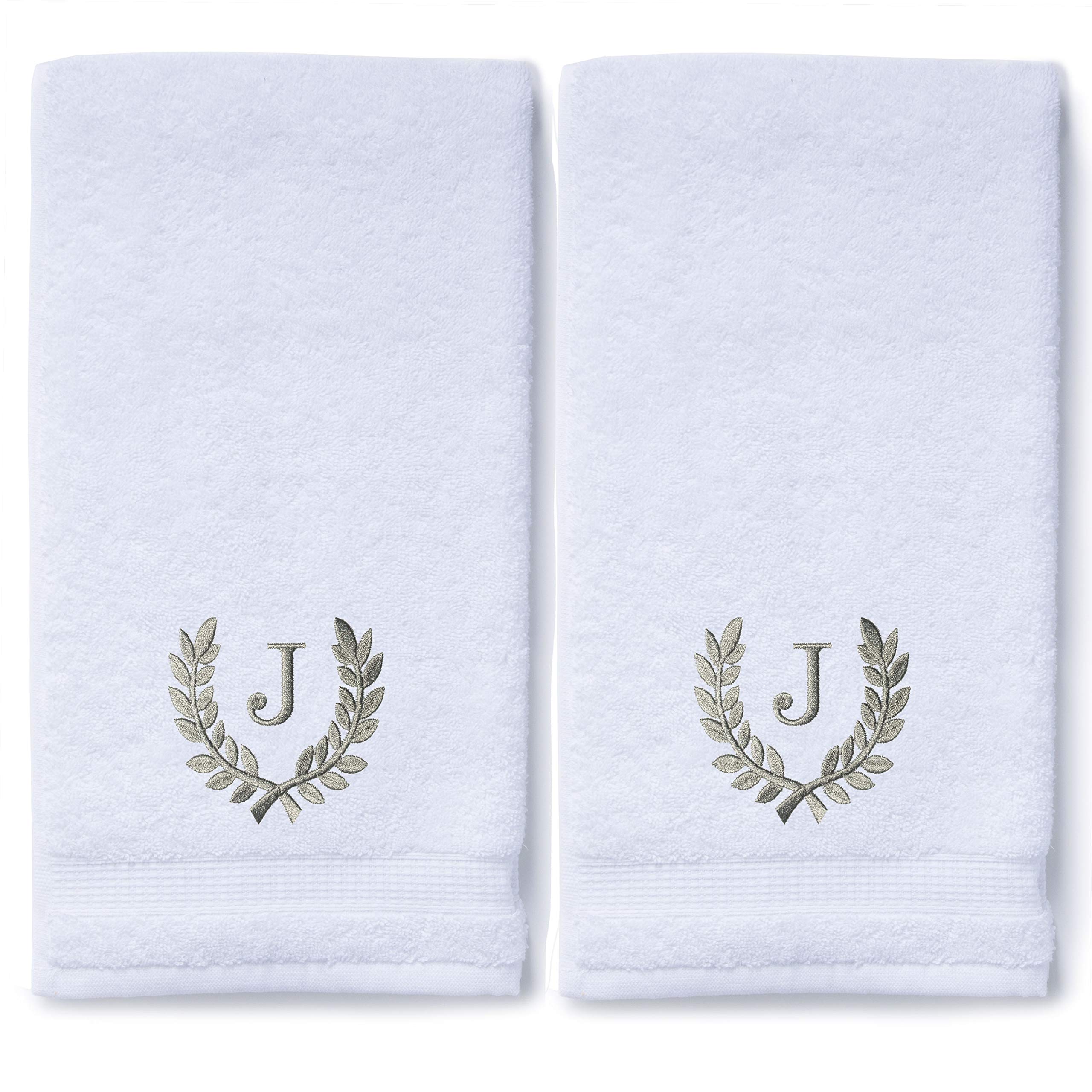 Personalized Monogrammed Hand Towels Set of 2 - Luxury Turkish Cotton 16x30 Inch for Bathroom, Kitchen & Spa | Custom Wedding Bridal Gift with Roman Font | Perfect for Home Decor, Guest Towels & Makeup Removal