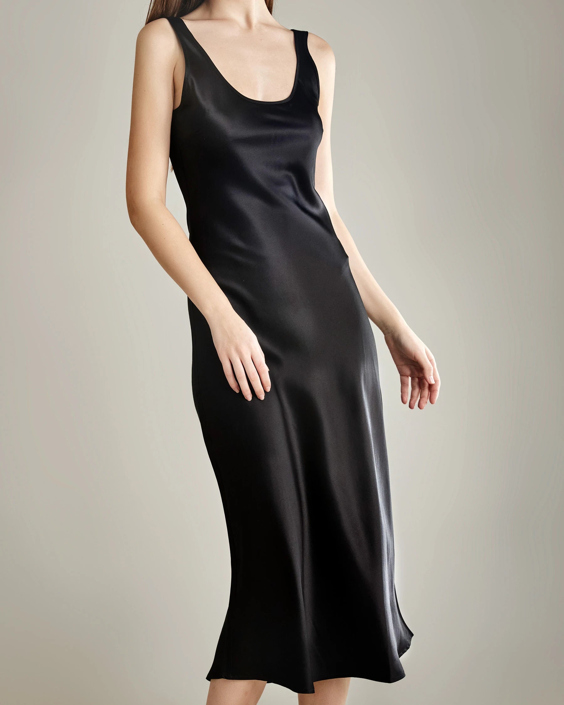 Elegant Scoop Neck Midi Silk Slip Dress for Women - Comfortable & Luxurious Nightwear, Loungewear & Evening Wear